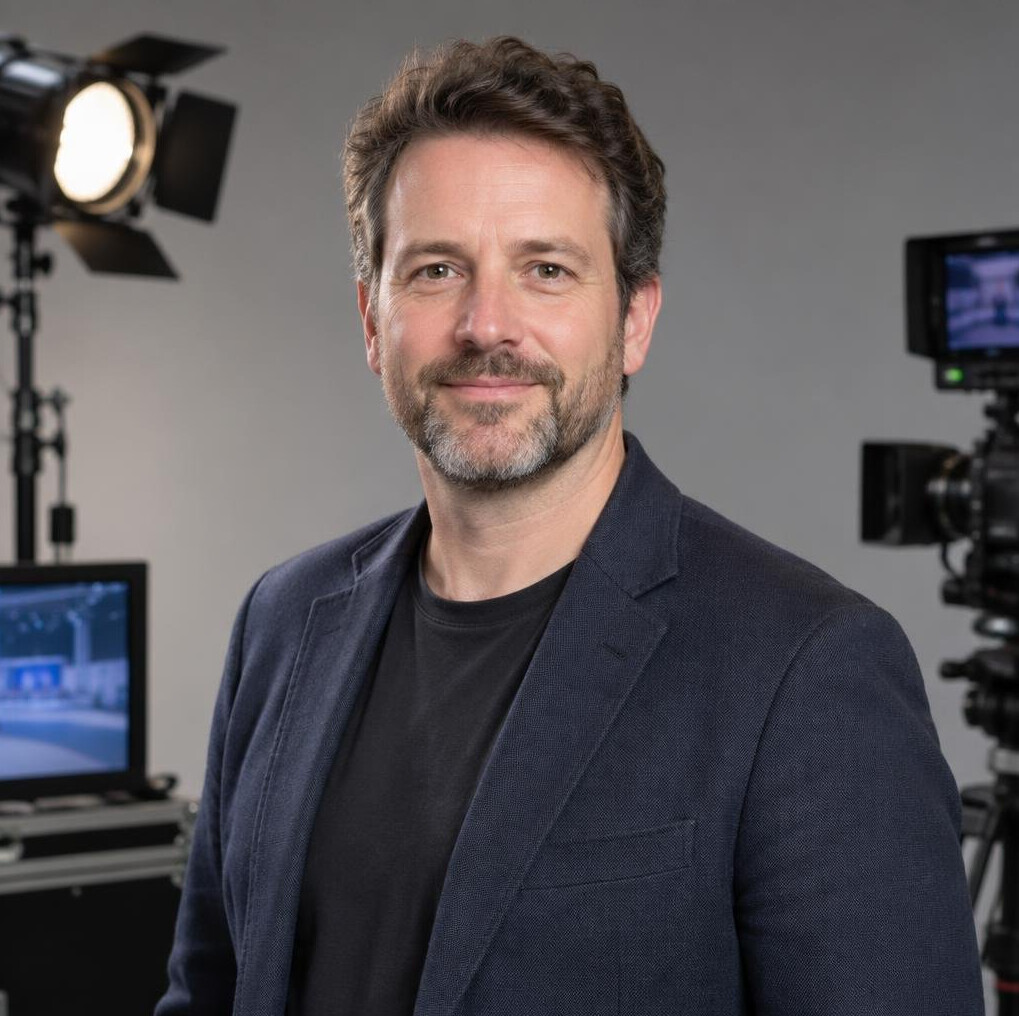 Portrait of a man lighting design instructor in a studio setting